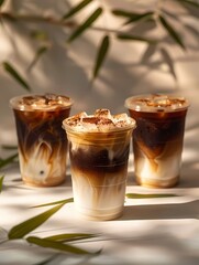 Mockup iced coffee latte with latte art  product photography minimal style background, advertising poster and wallpaper or banner