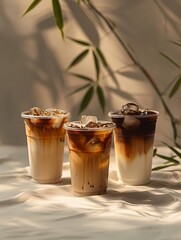 Mockup iced coffee latte with latte art  product photography minimal style background, advertising poster and wallpaper or banner