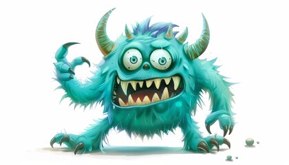 Fototapeta premium Friendly monster character depicted in a 2D illustration against a clean white background ideal for childrens books and games.