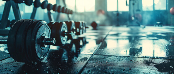 Fitness devices, dumbbells, weightlifting, increasing muscles in the fissure, the concept of exercise