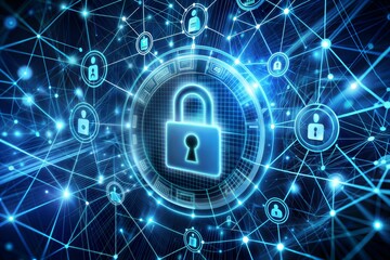 digital padlock in the world with binary code on background, cyber security