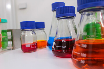 Research and innovation in a laboratory full of scientific formulas