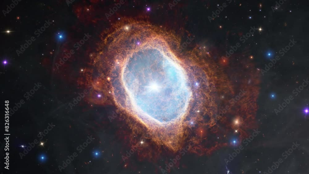 Wall mural galaxy space flight exploration travel southern ring nebula. 4k looping animation of flying through 