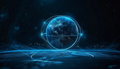 Obraz premium A 2D illustration of an icon or symbol set against a dark background represents a planet creating a modern and sleek design.