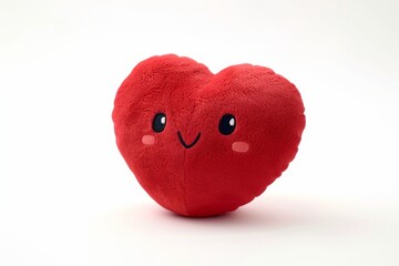 A vibrant heart-shaped soft toy illustration captures the essence of falling in love set against a pristine white backdrop. This delightful Valentines Day cartoon design is sure to enchant.
