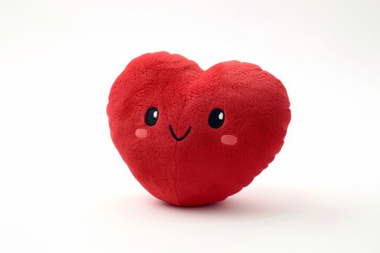 A vibrant heart-shaped soft toy illustration captures the essence of falling in love set against a pristine white backdrop. This delightful Valentines Day cartoon design is sure to enchant.