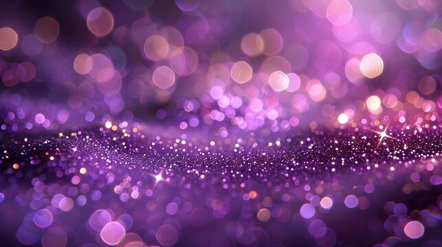 Abstract glitter light purple background with bokeh lights, glowing and sparkling, in the style of glittery and shiny, in the style of sparkle, shiny purple background.
