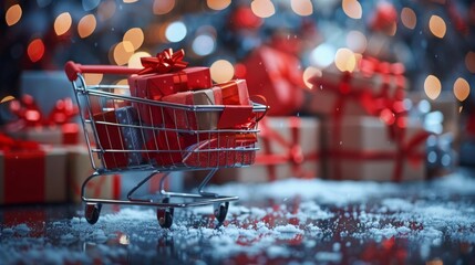 Mall shopping trolleys with lots of gifts Black Friday