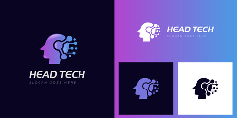 Human technology or human digital logo design, head and tech graphic icon symbol for robot tech logo design, smart tech science logo