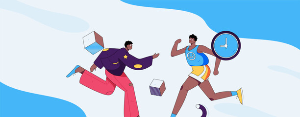 People exercising healthy running vector internet operation illustration
