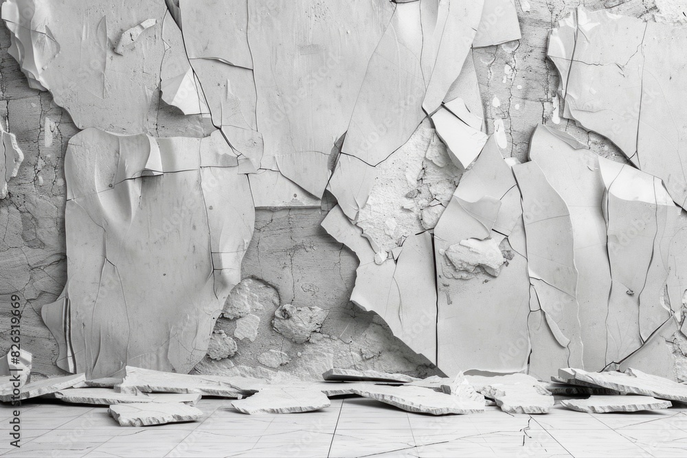 Poster a black and white photo of a broken wall. suitable for architectural and urban design projects