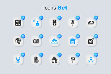 Set Road sign for a taxi stand, Taxi driver license, client, service rating, mobile app, call telephone and icon. Vector