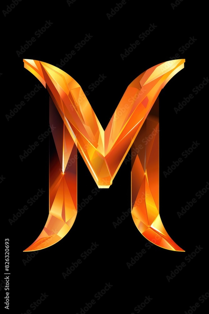 Poster The letter M composed of diverse shapes. Suitable for educational and design projects