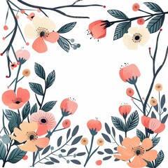 Vector card and cute flowers and branches.