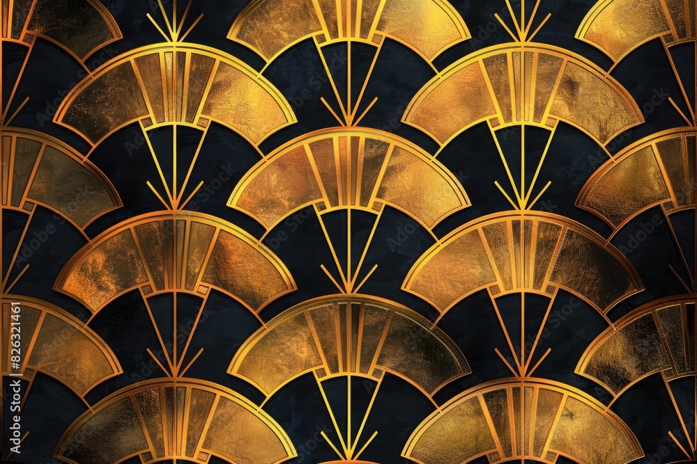 Poster close up of intricate gold fan pattern, suitable for luxury and elegant design projects
