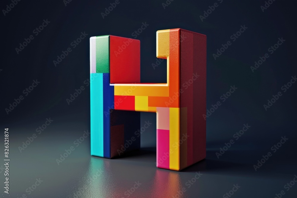 Poster a vibrant letter h made up of colorful blocks. suitable for educational materials or graphic design 