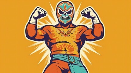 A vibrant illustration of a muscular superhero with dynamic pose showcases strength and resilience in a retro comic book style