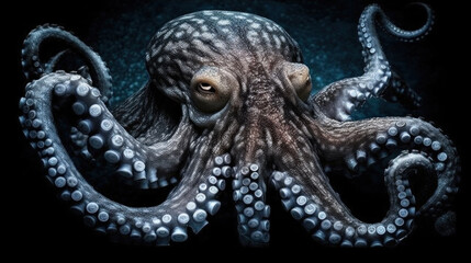 Obraz premium Detailed close-up of an octopus showing its suction cups and textured skin with a dramatic lighting