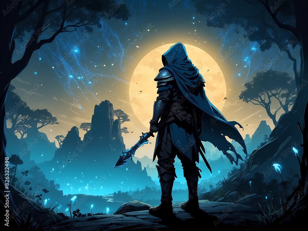 Wall mural warrior in face of evil- warrior in a forest - darksoul,eldenring,game concept art - Wall murals