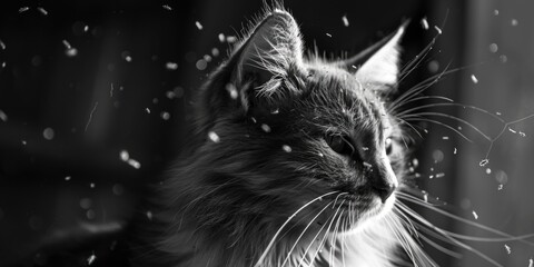 A black and white photo of a cat in the rain. Suitable for various design projects - Powered by Adobe