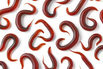 A collection of worms crawling on a white background. Ideal for educational purposes