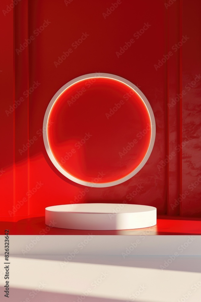 Aufkleber A round red object placed on a white platform, suitable for various concepts