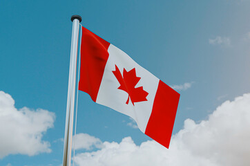  Canada flag is Flying in the Sky 3d illustration image.