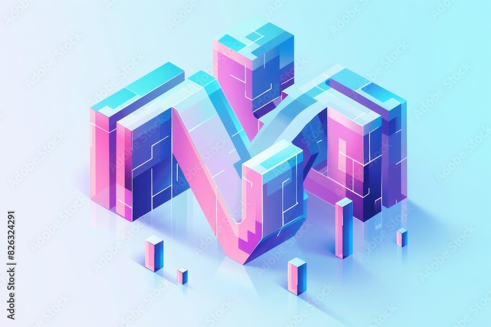 Poster 3d rendering of a letter v made of cubes. suitable for educational or design projects