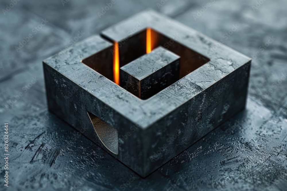 Poster a metal object with a flame, ideal for industrial and technology concepts