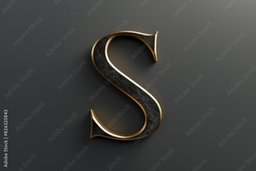 Poster a striking image of a golden letter s on a black background. perfect for graphic design projects or 