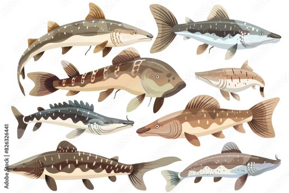 Poster group of different fish species, suitable for various projects
