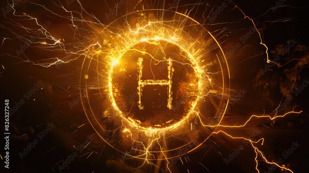 Poster a striking image of the letter h surrounded by bolts of lightning. perfect for design projects or ed