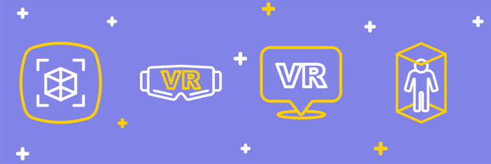 Set line 3d modeling, Virtual reality, glasses and icon. Vector