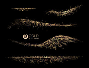 Abstract wavy isolated stripe with golden glitter, design component.