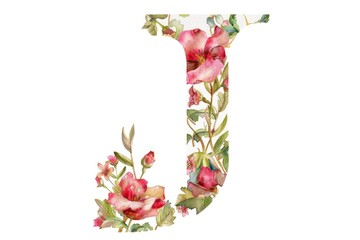 A beautifully decorated letter J with watercolor flowers. Ideal for various design projects