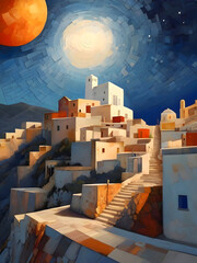 Greece Cubism Country Landscape Illustration Art	