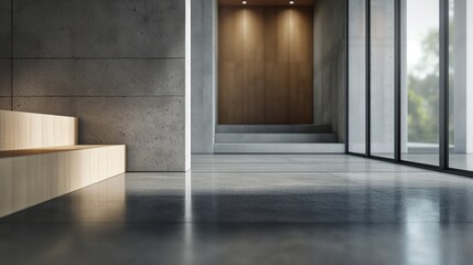 Modern interior walls with wood and concrete. Generative AI
