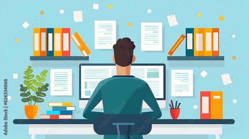 Poster tech savvy educator setting up digital classroom for student and online publishing