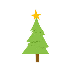 vector cartoon pine tree with star decoration