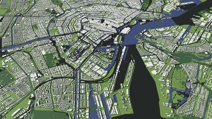 3D illustration of city and urban in Amsterdam Netherlands