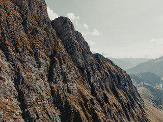 Aerial view of Rock face in San Bernardino pass in the Swiss Alps