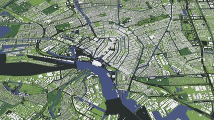 3D illustration of city and urban in Amsterdam Netherlands
