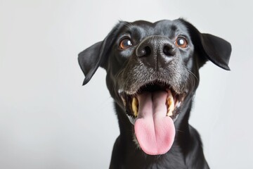 In a studio photo, a friendly black Labrador is captured, exuding warmth and approachability. The...