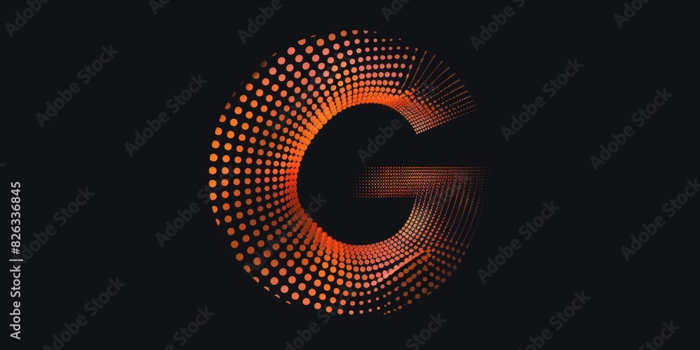 Poster abstract black background with orange dots and the letter c. perfect for graphic design projects