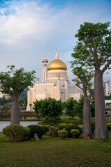 Beautiful landscape of Omar Ali Saifuddien Mosque in Bandar Seri Begawan, Brunei.