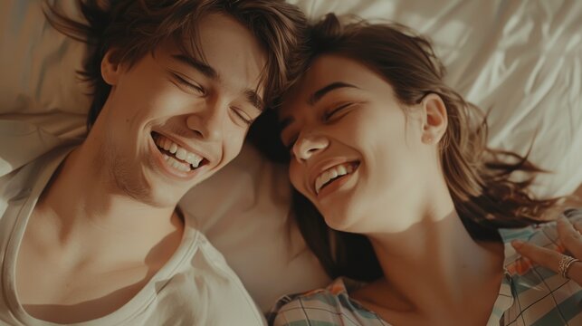 Happy Couple, Laying on the Floor, Enjoying an Intimate Moment. Man and Wife Dream About Bright Future Together in Casual Lifestyle.