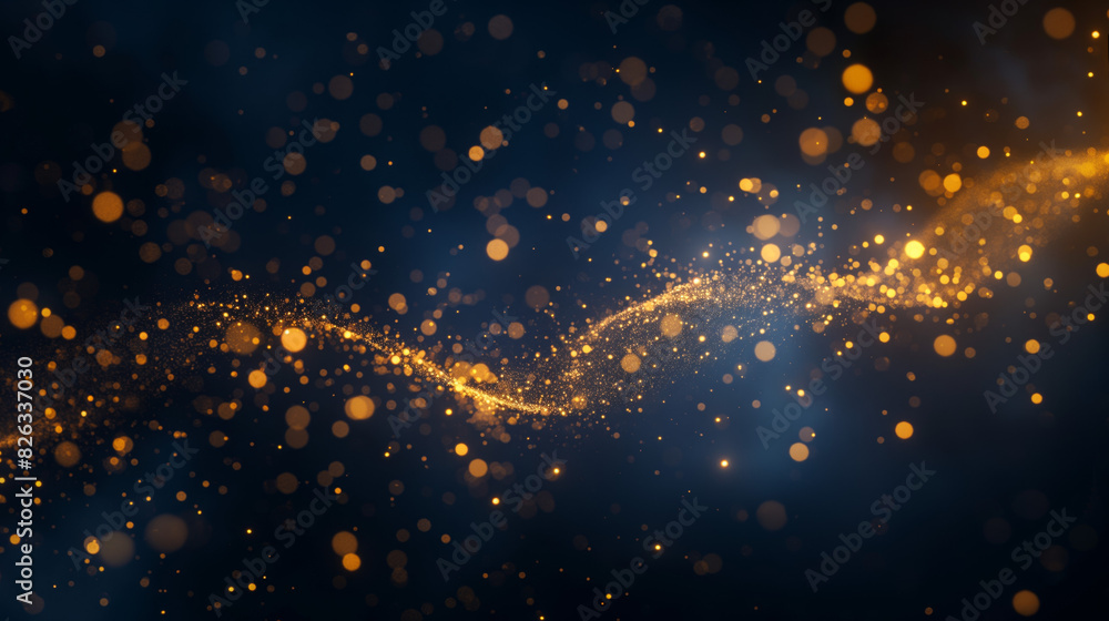 Aufkleber striking golden particles creating a dynamic wave pattern against a dark backdrop
