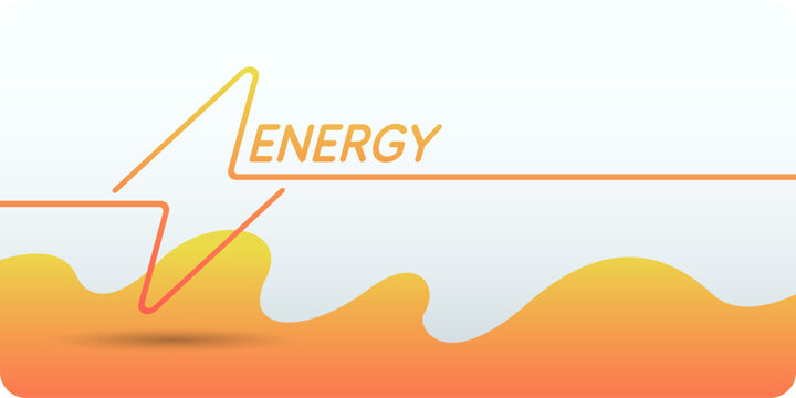 Linear image of lightning on a flat yellow background with text. Vector illustration.