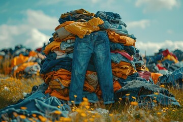 Heap Of Clothes Tossed Into Landfill. Concept Fast Fashion Landfill Waste, Sustainable Fashion Alternatives, Economic Impact Of Fast Fashion, Consumer Habits Disposable Clothing