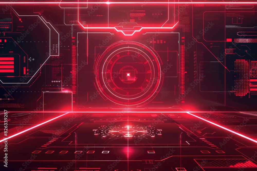 Poster a futuristic room with a red light, suitable for technology concepts